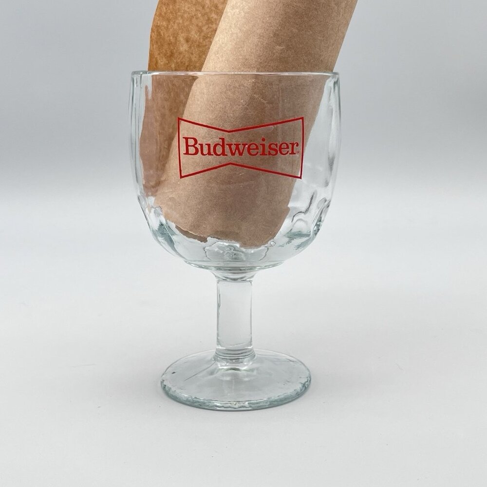 Vintage Budweiser Logo Heavy Glass Beer Goblet 6" Tall 16 Oz